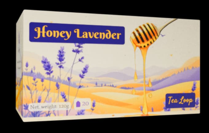 3D render of a Honey Lavender tea box